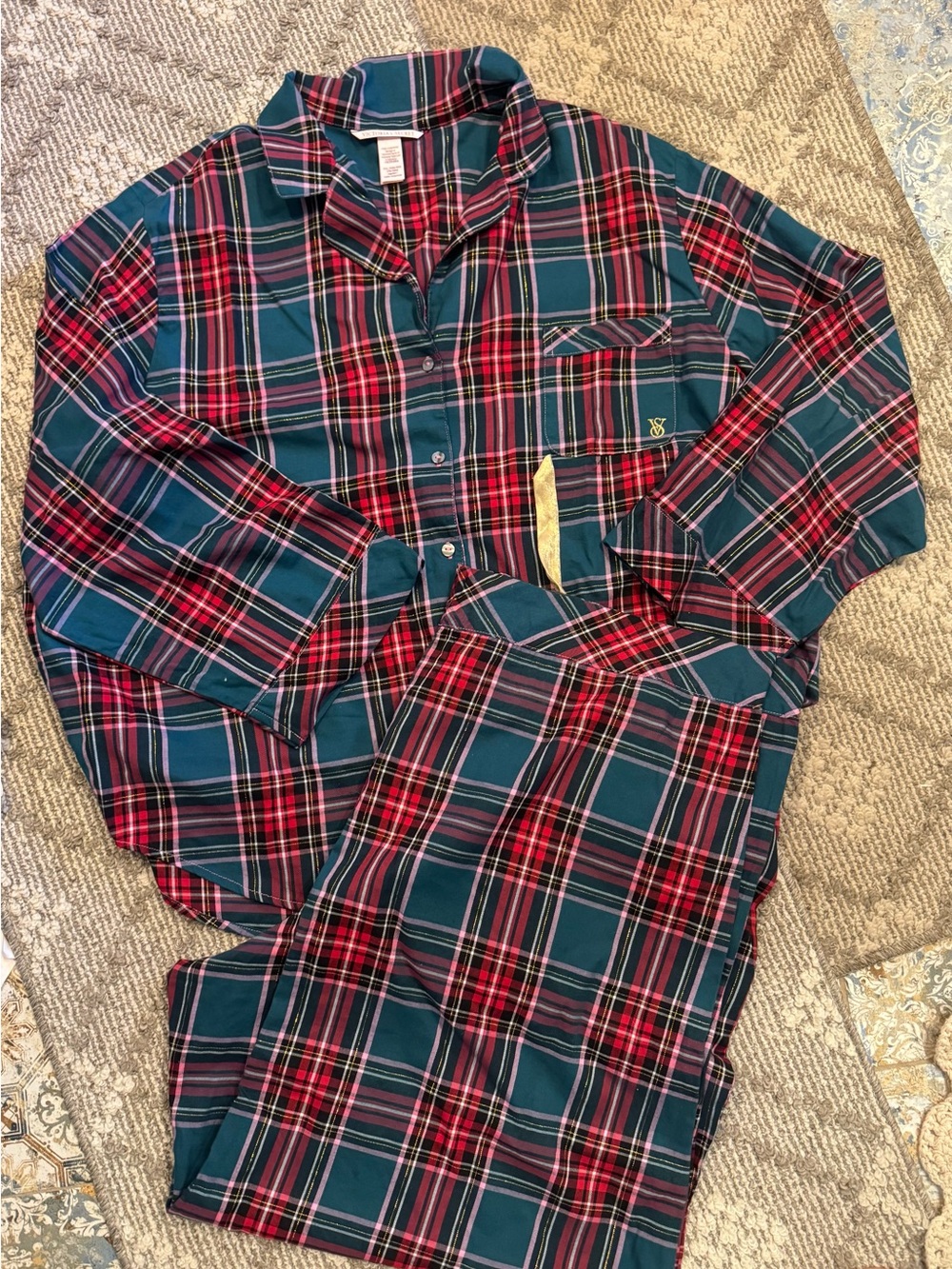 Victoria's Secret Teal, Red and Pink Plaid Pajamas